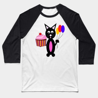 BLACK Cat Cupcake Party Baseball T-Shirt